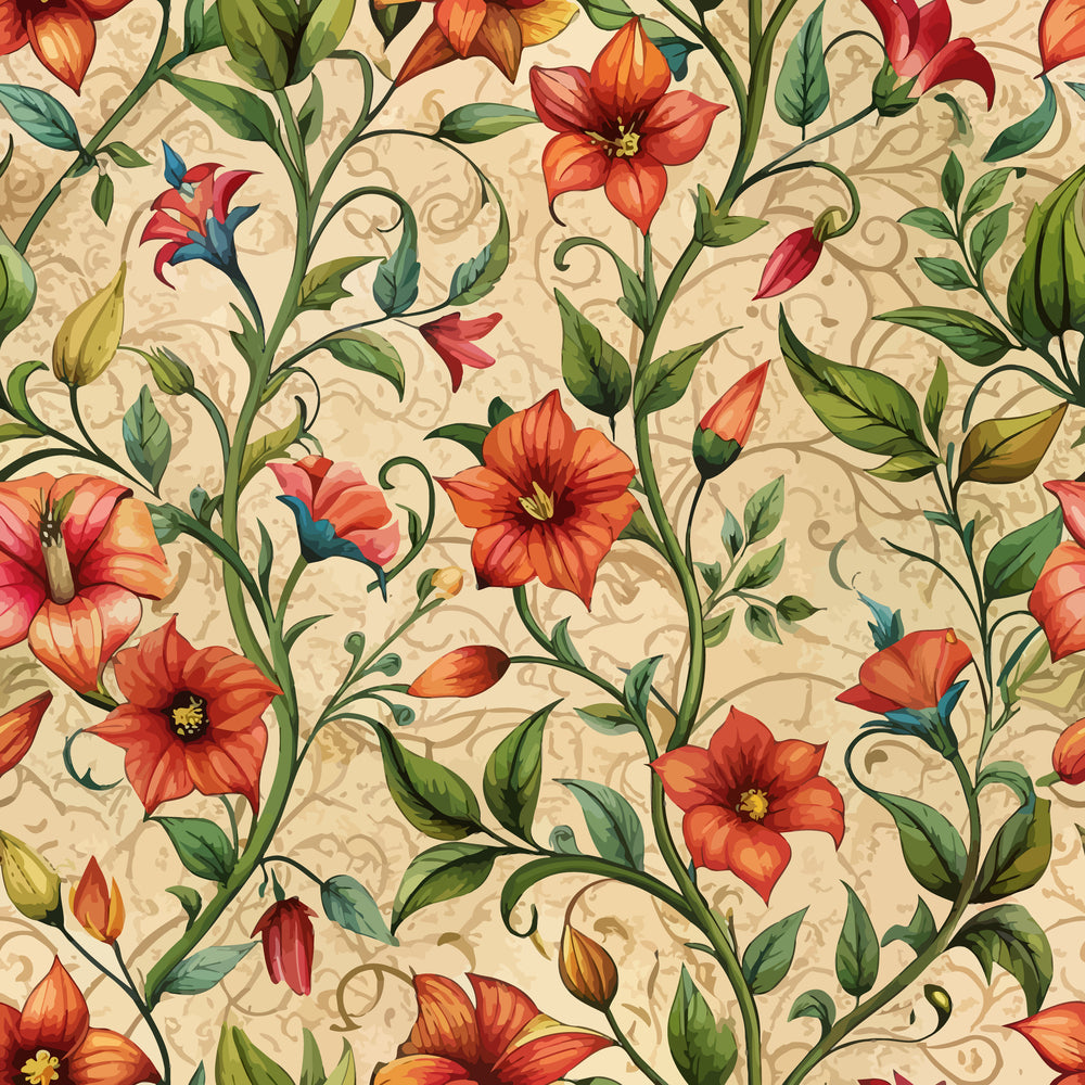 Art Nouveau Scarlet Pimpernels Pattern 1 Minky Fabric