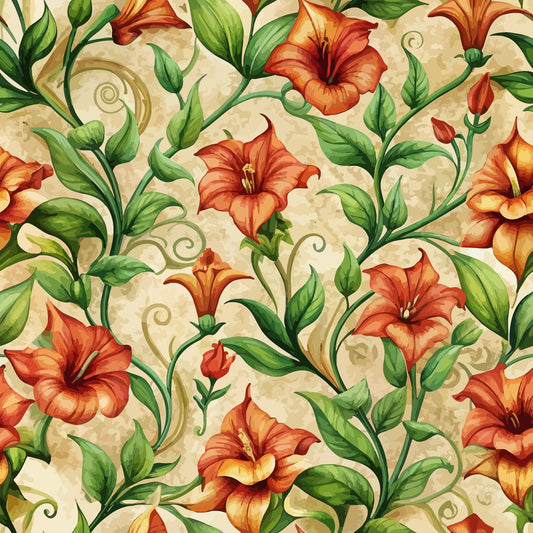 Art Nouveau Scarlet Pimpernels Pattern 2 Quilting Cotton Fabric