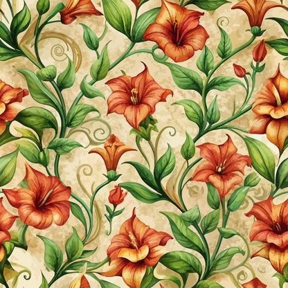 Art Nouveau Scarlet Pimpernels Pattern 2 Minky Fabric