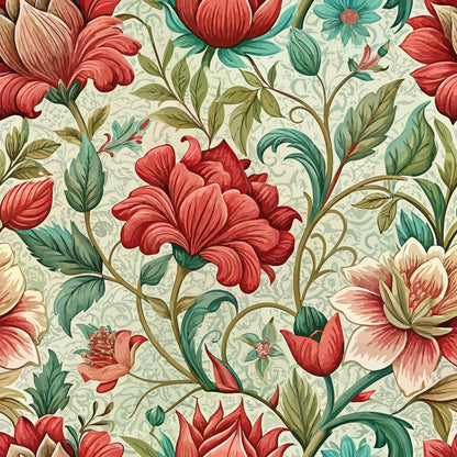 Art Nouveau Scarlet Sages Pattern 1 Minky Fabric