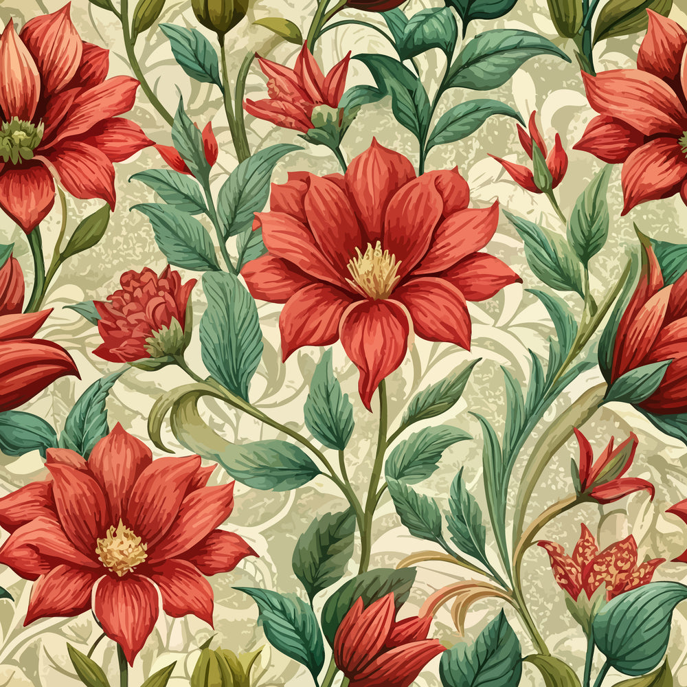 Art Nouveau Scarlet Sages Pattern 2 Minky Fabric