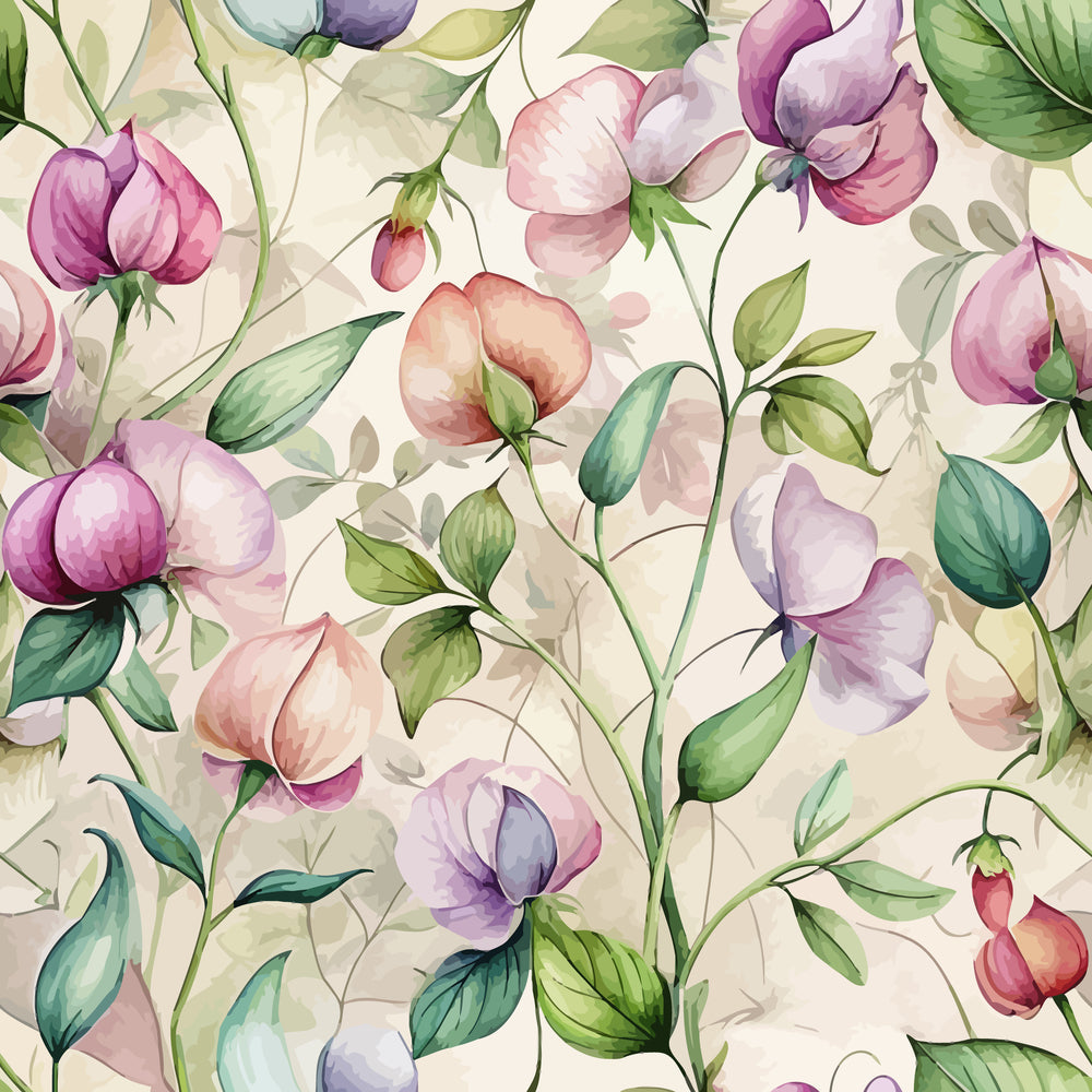 Art Nouveau Sweet Peas Pattern 1 Minky Fabric