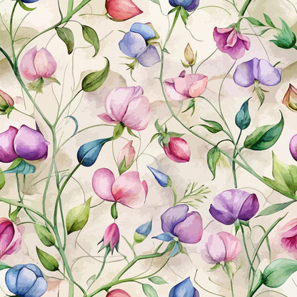 Art Nouveau Sweet Peas Pattern 2 Quilting Cotton Fabric