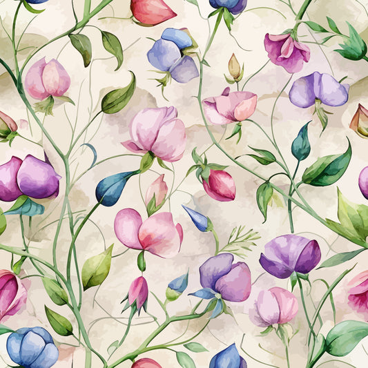 Art Nouveau Sweet Peas Pattern 2 Quilting Cotton Fabric