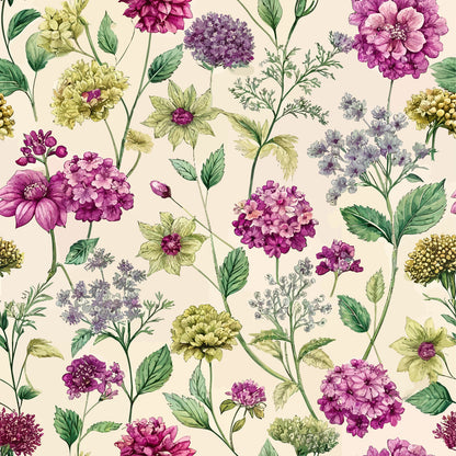 Art Nouveau Verbena Flowers Pattern 1 Minky Fabric