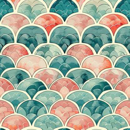 Art Deco Fish Scales Pattern 12 Quilting Cotton Fabric