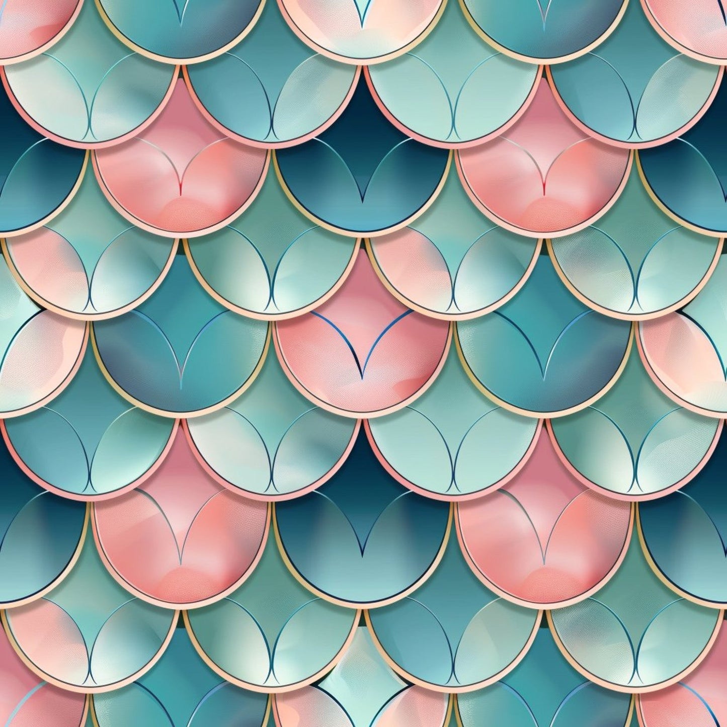Art Deco Fish Scales Pattern 5 Quilting Cotton Fabric