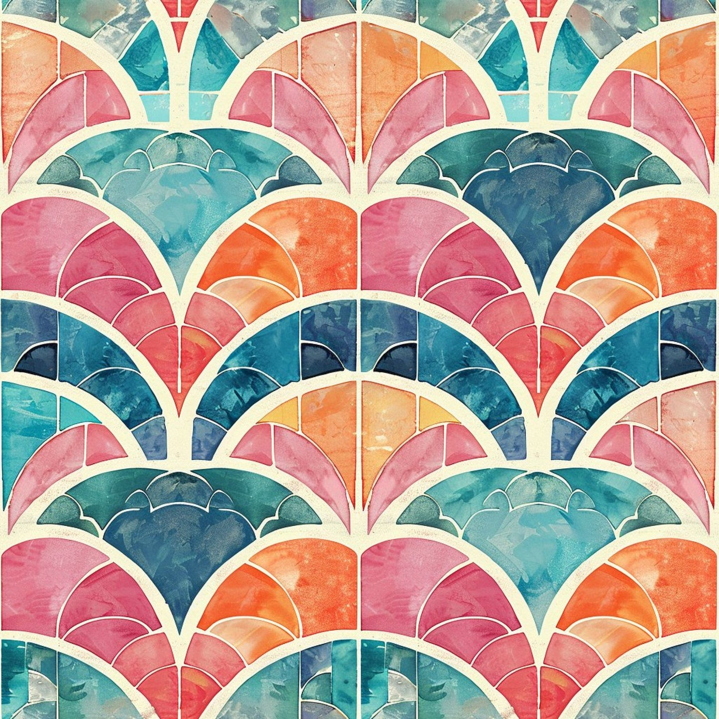 Art Deco Fish Scales Pattern 9 Quilting Cotton Fabric