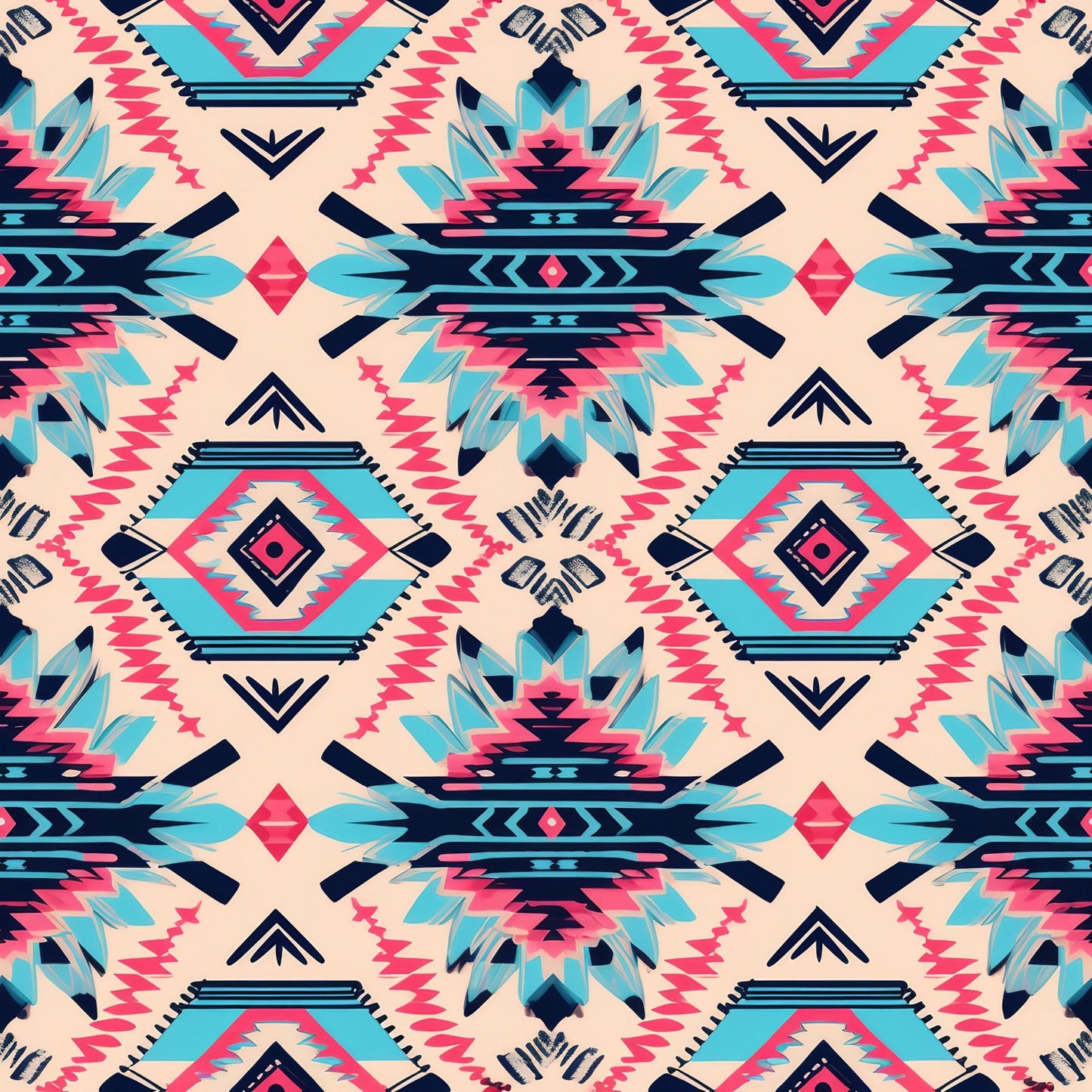 Aztec Pink and Blue Western Pattern 1 Quilting Cotton Fabric