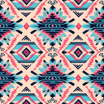Aztec Pink and Blue Western Pattern 1 Quilting Cotton Fabric