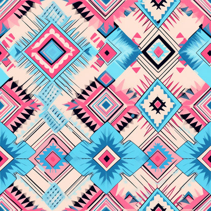 Aztec Pink and Blue Western Pattern 2 Quilting Cotton Fabric