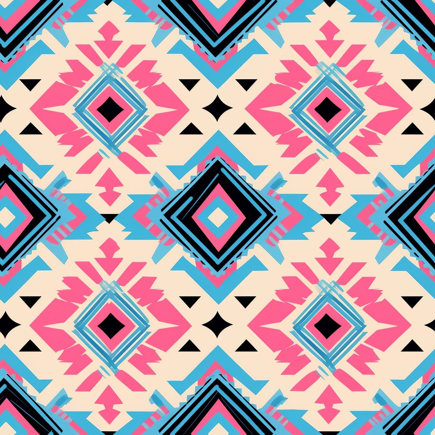 Aztec Pink and Blue Western Pattern 3 Quilting Cotton Fabric