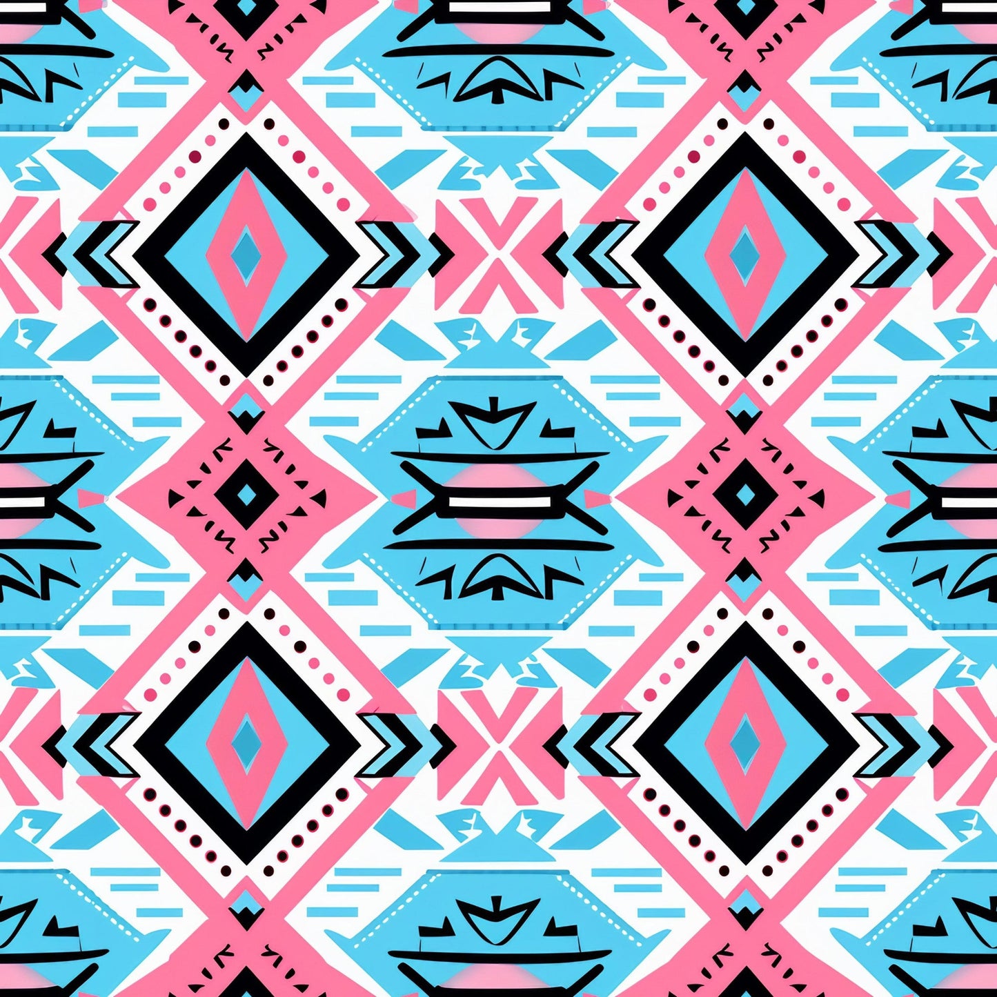 Aztec Pink and Blue Western Pattern 4 Quilting Cotton Fabric