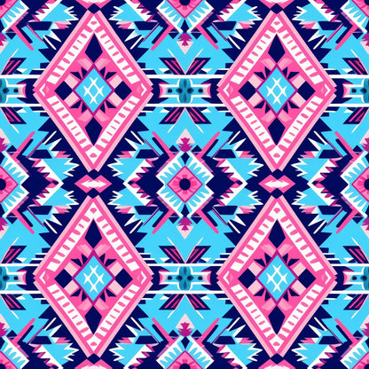 Aztec Pink and Blue Western Pattern 5 Quilting Cotton Fabric