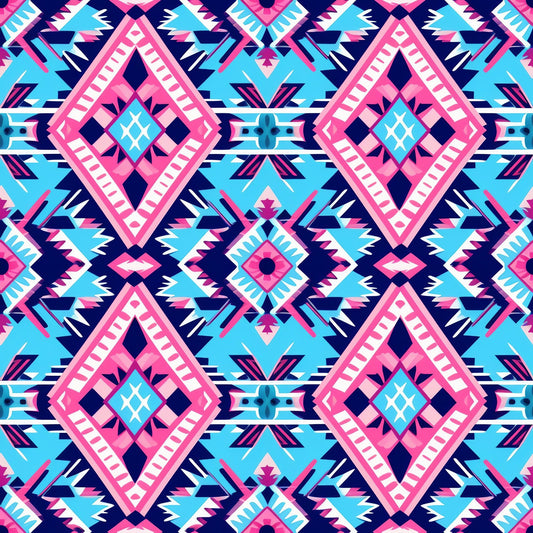 Aztec Pink and Blue Western Pattern 5 Quilting Cotton Fabric