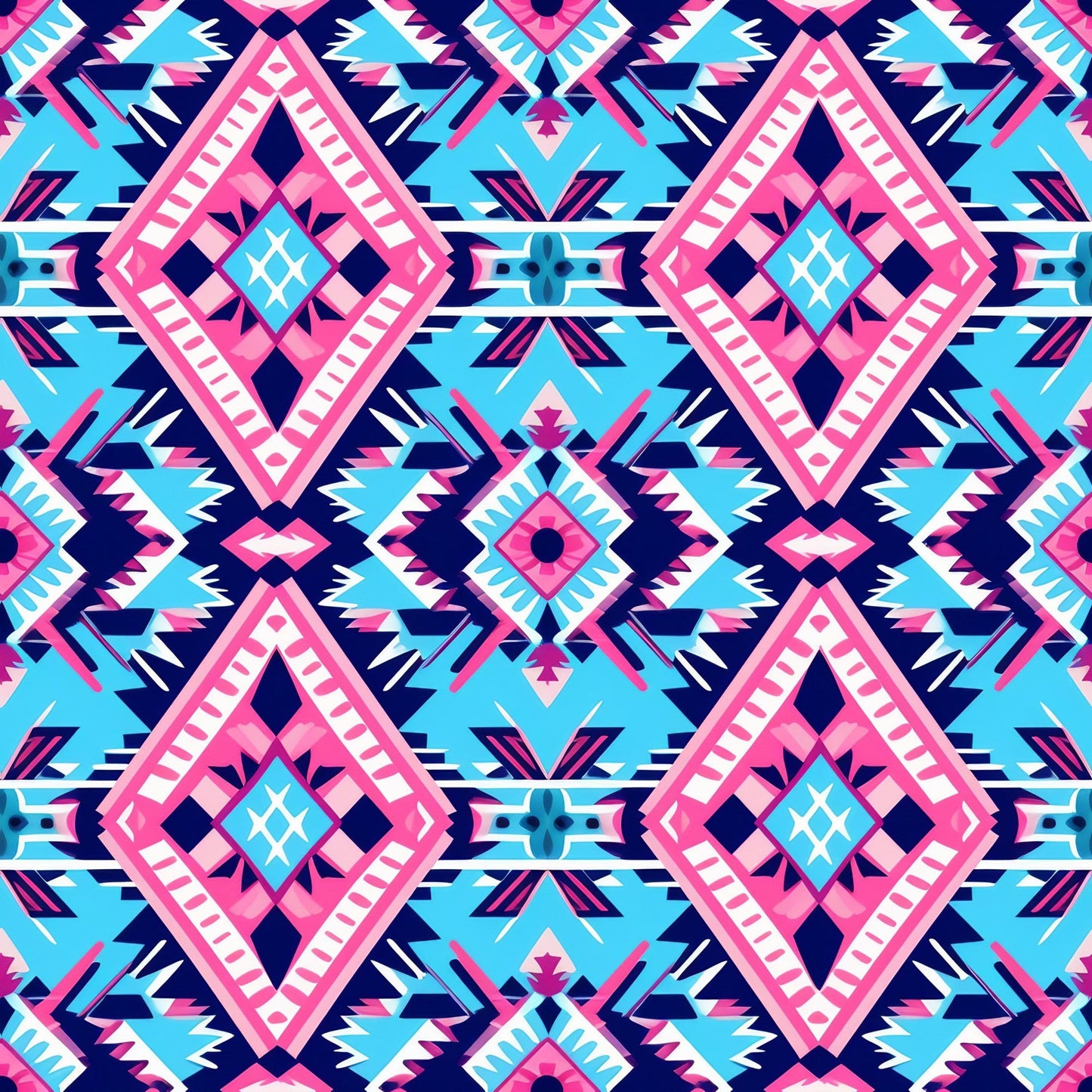 Aztec Pink and Blue Western Pattern 5 Quilting Cotton Fabric