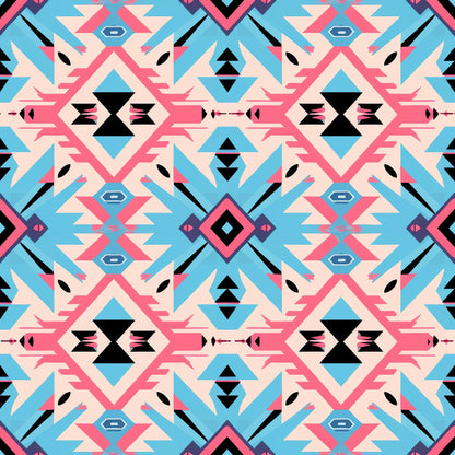 Aztec Pink and Blue Western Pattern 6 Quilting Cotton Fabric