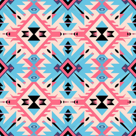 Aztec Pink and Blue Western Pattern 6 Quilting Cotton Fabric