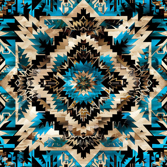 Aztec Turquoise Pattern 1 Quilting Cotton Fabric