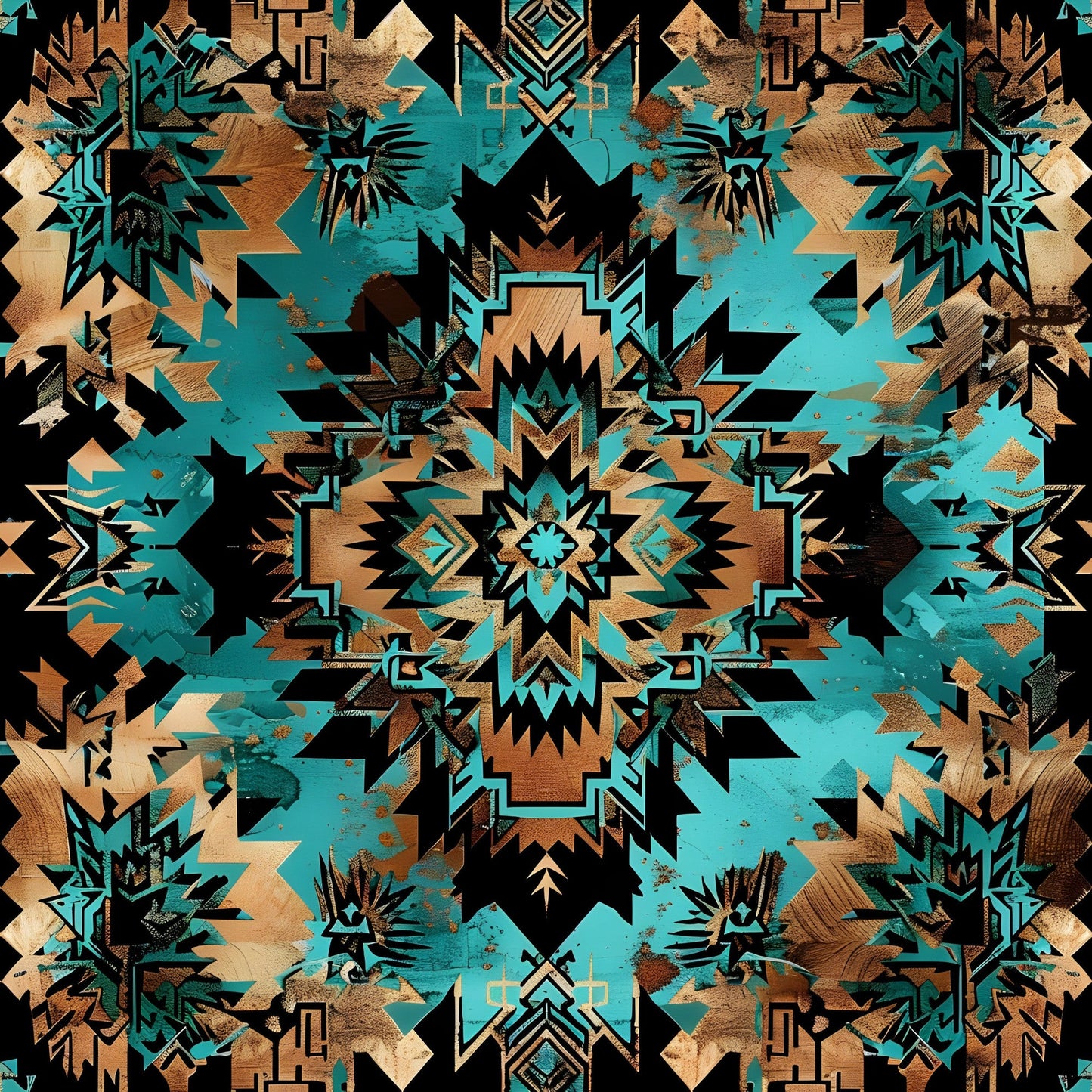 Aztec Turquoise Pattern 12 Quilting Cotton Fabric