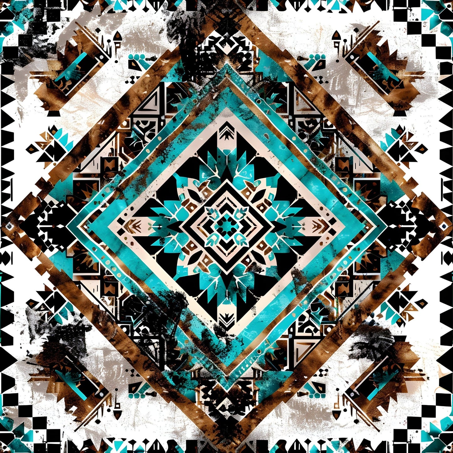 Aztec Turquoise Pattern 14 Quilting Cotton Fabric
