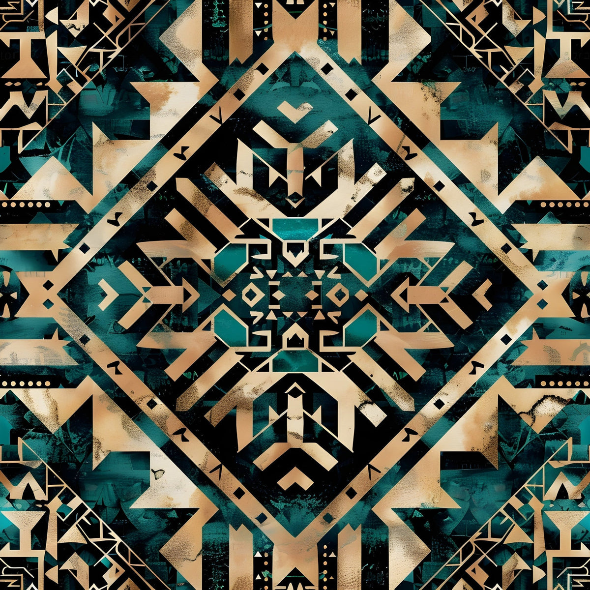 Teal Totem Pattern 16 Minky Fabric