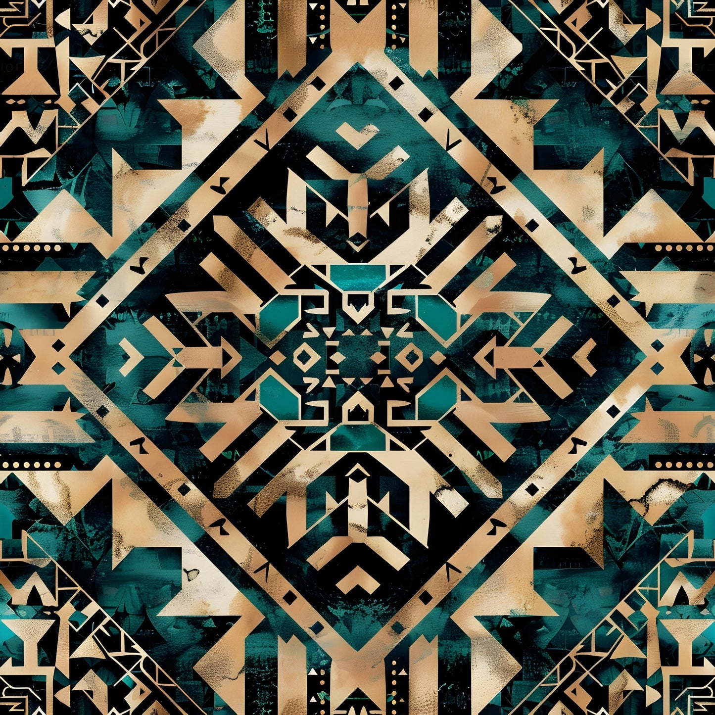 Aztec Turquoise Pattern 16 Quilting Cotton Fabric