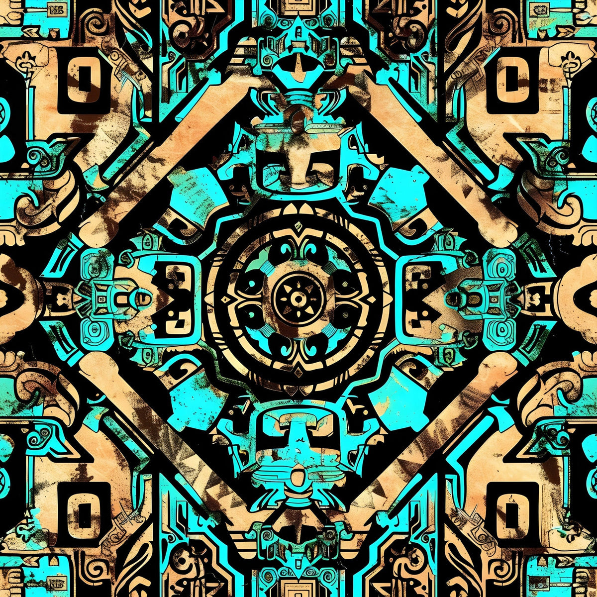 Teal Totem Pattern 18 Minky Fabric
