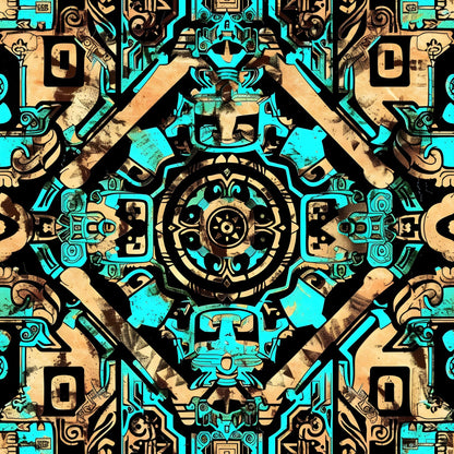 Teal Totem Pattern 18 Minky Fabric