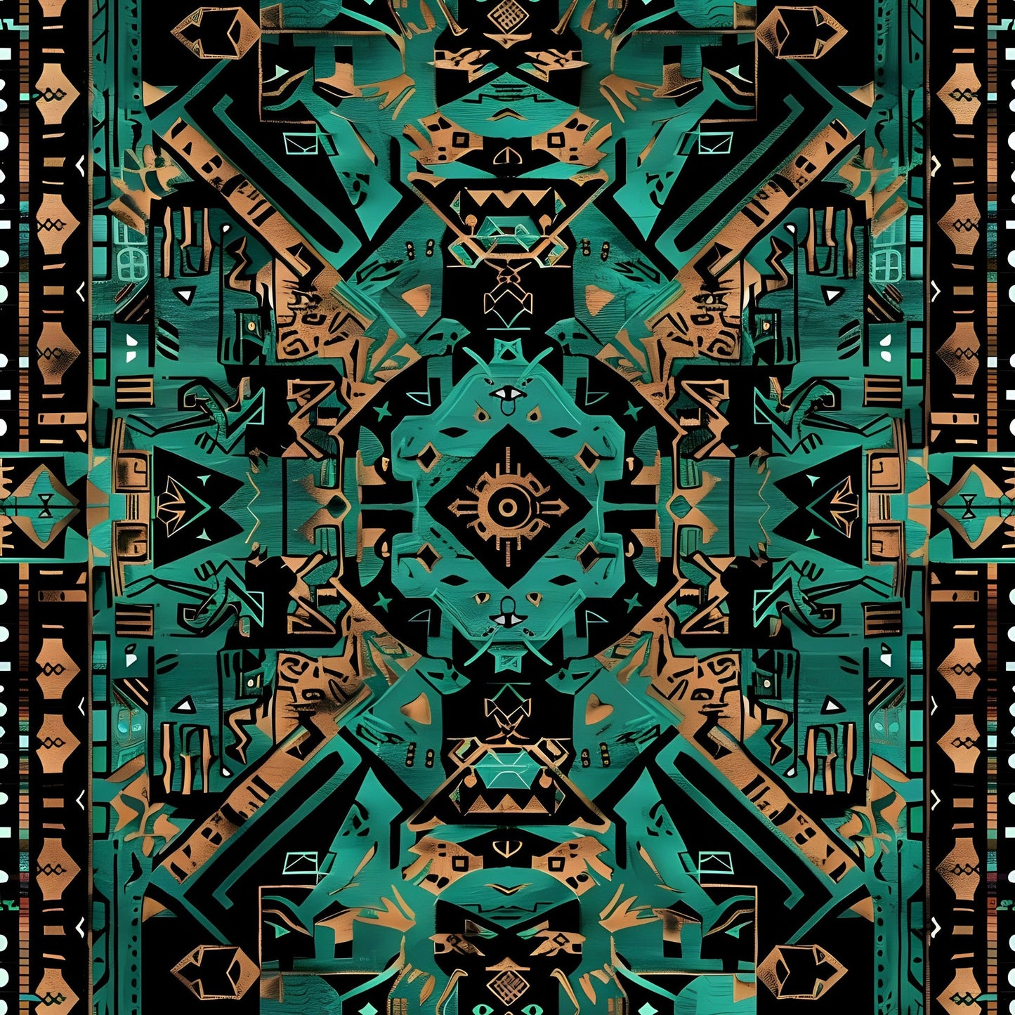 Aztec Turquoise Pattern 2 Quilting Cotton Fabric