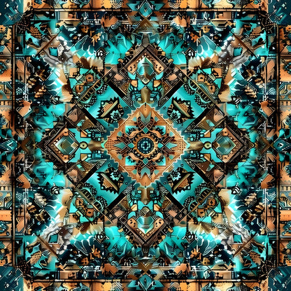 Aztec Turquoise Pattern 21 Quilting Cotton Fabric