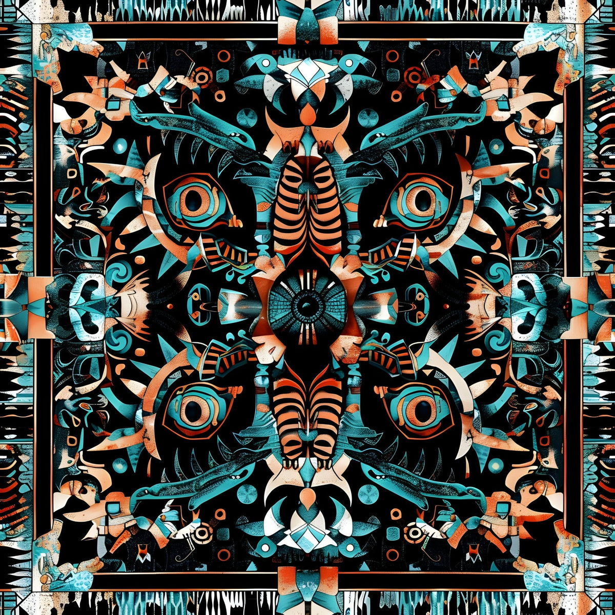 Teal Totem Pattern 24 Minky Fabric