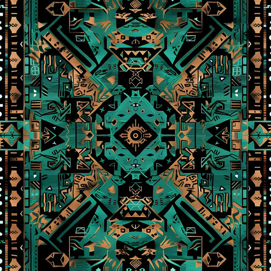 Aztec Turquoise Pattern 2 Quilting Cotton Fabric