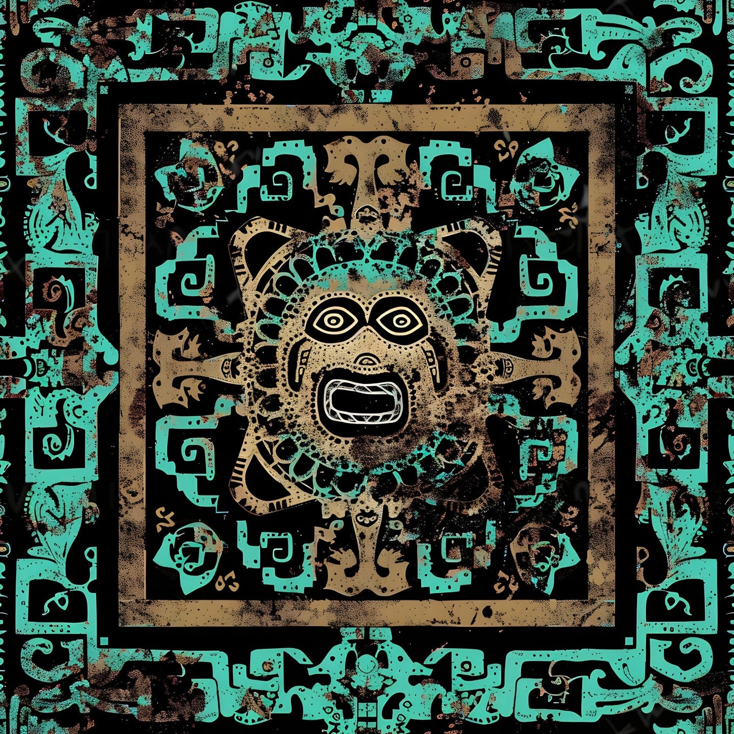 Aztec Turquoise Pattern 3 Quilting Cotton Fabric