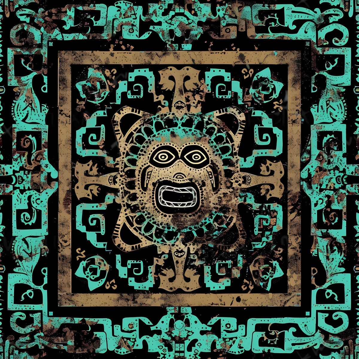 Teal Totem Pattern 3 Minky Fabric