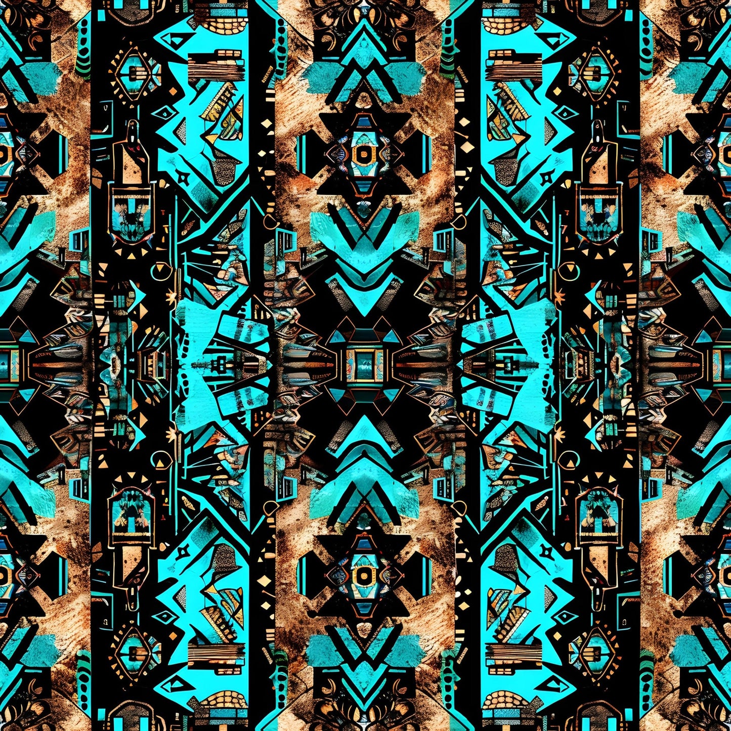 Aztec Turquoise Pattern 4 Quilting Cotton Fabric