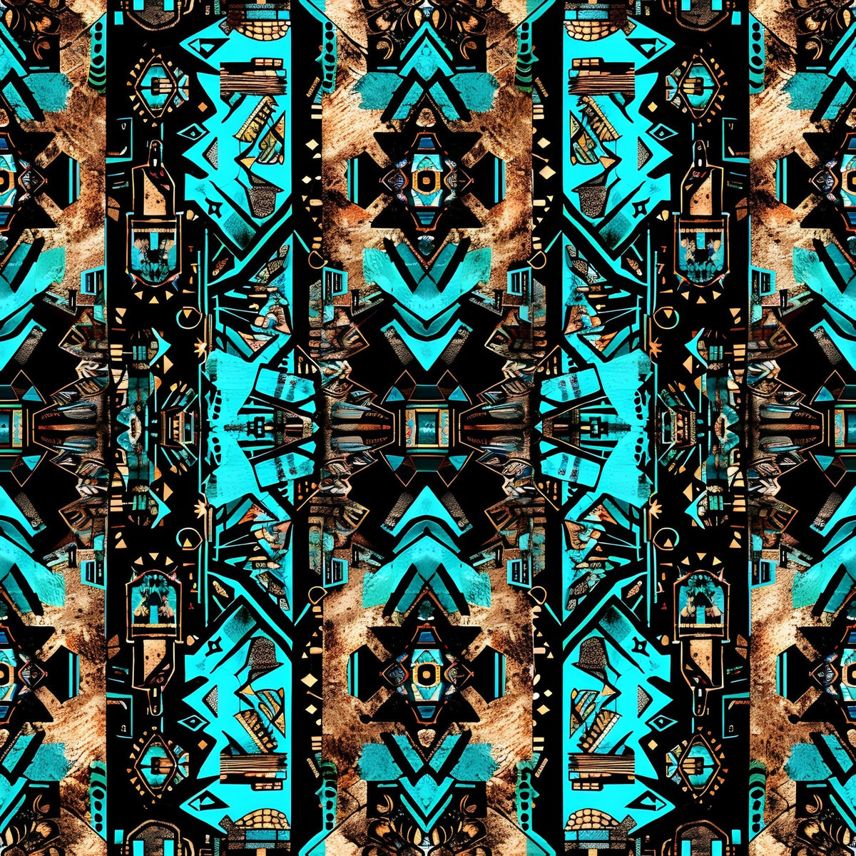 Teal Totem Pattern 4 Minky Fabric