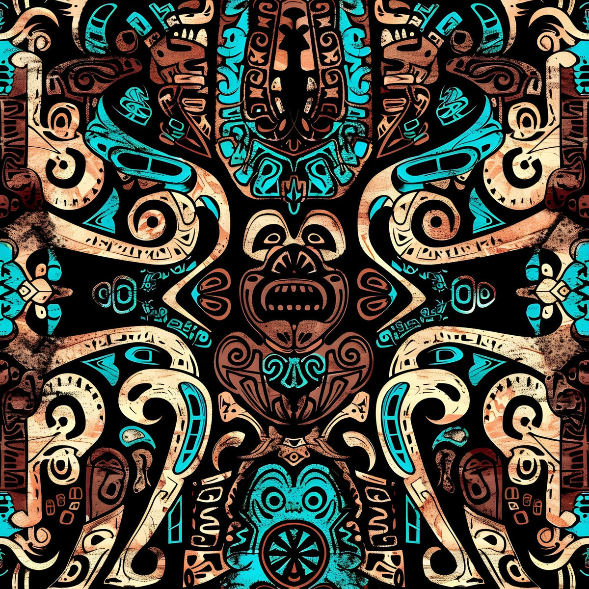 Teal Totem Pattern 5 Minky Fabric