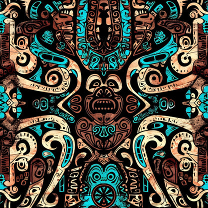 Teal Totem Pattern 5 Minky Fabric
