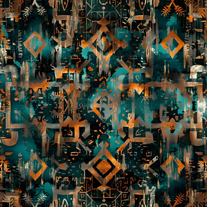 Teal Totem Pattern 7 Minky Fabric