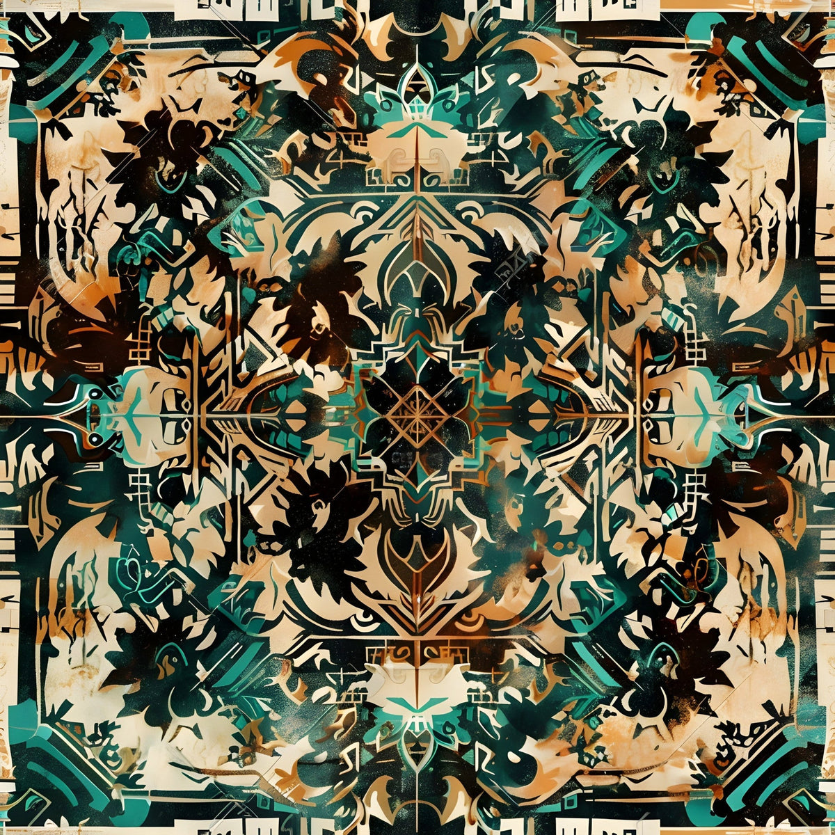 Teal Totem Pattern 9 Minky Fabric