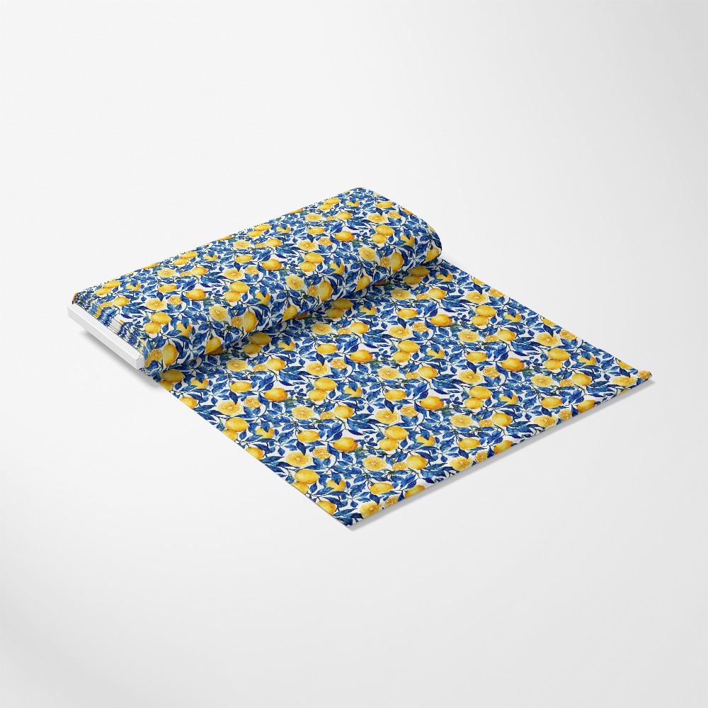 Azulejo Lemons with Blue Leaves Pattern 3 Quilting Cotton Fabric