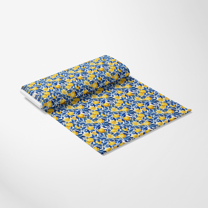 Azulejo Lemons with Blue Leaves Pattern 3 Quilting Cotton Fabric