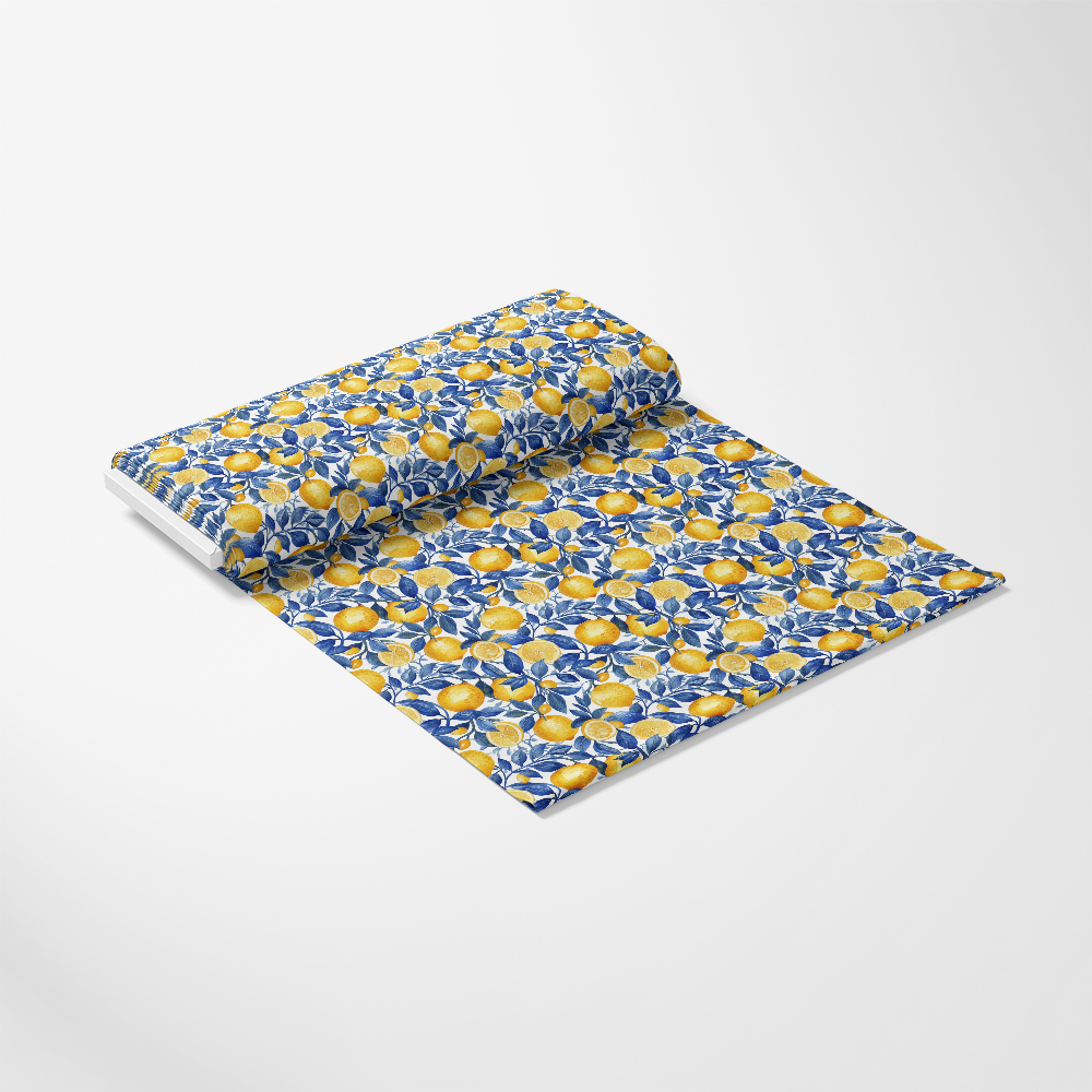 Azulejo Lemons with Blue Leaves Pattern 5 Quilting Cotton Fabric
