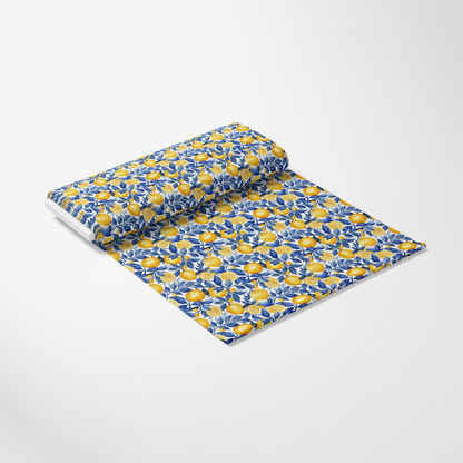 Azulejo Lemons with Blue Leaves Pattern 5 Quilting Cotton Fabric