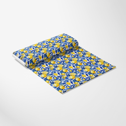 Azulejo Lemons with Blue Leaves Pattern 6 Quilting Cotton Fabric