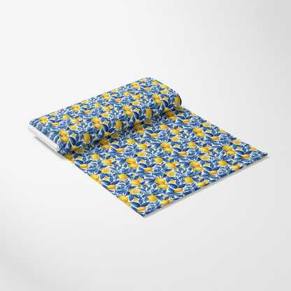 Azulejo Lemons with Blue Leaves Pattern 8 Quilting Cotton Fabric