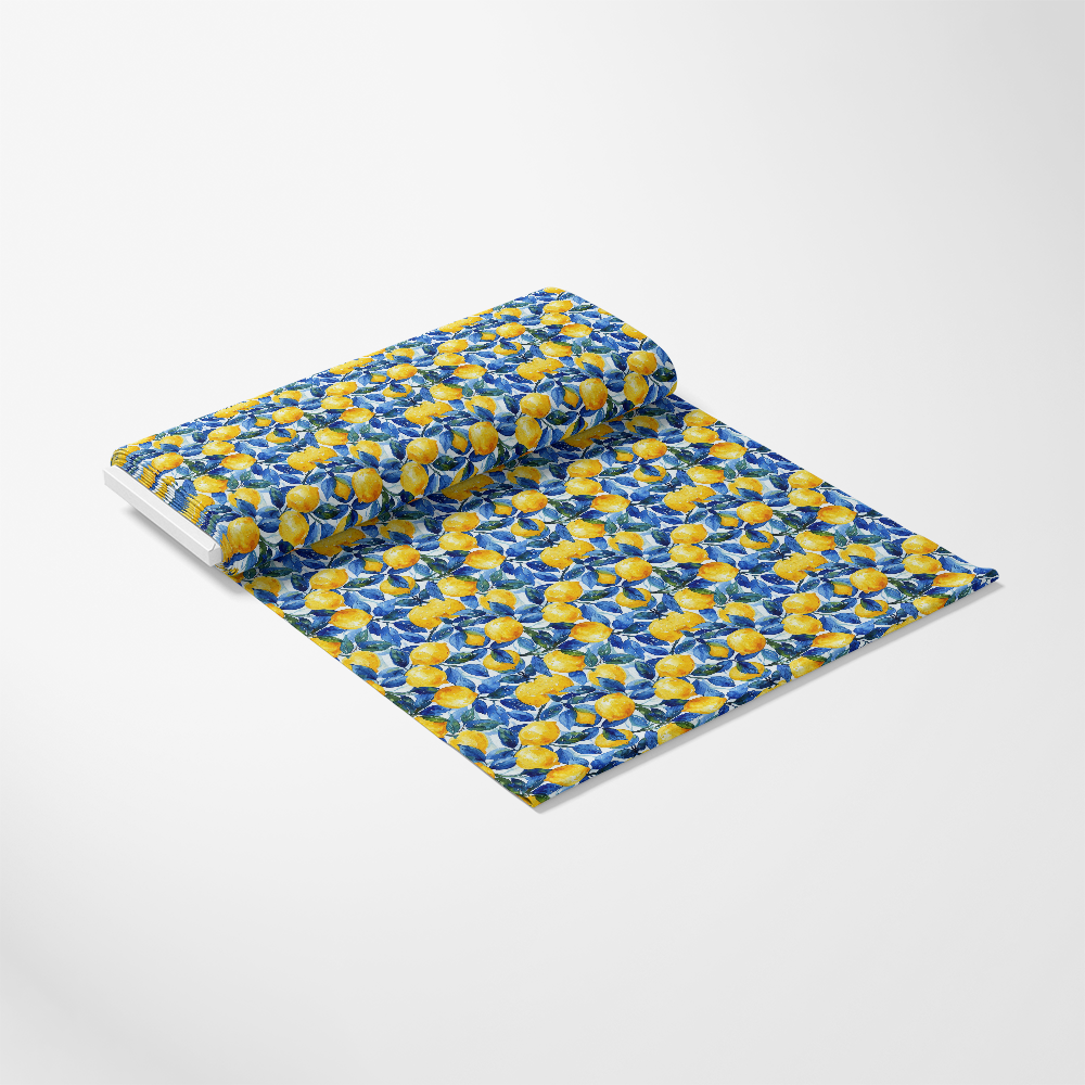 Azulejo Lemons with Blue Leaves Pattern 9 Quilting Cotton Fabric