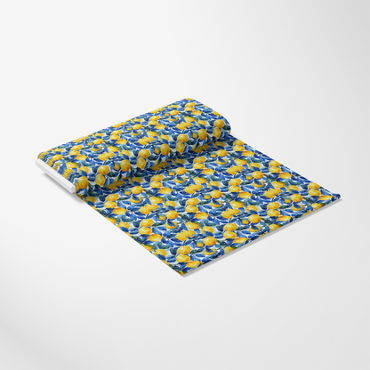 Azulejo Lemons with Blue Leaves Pattern 9 Quilting Cotton Fabric