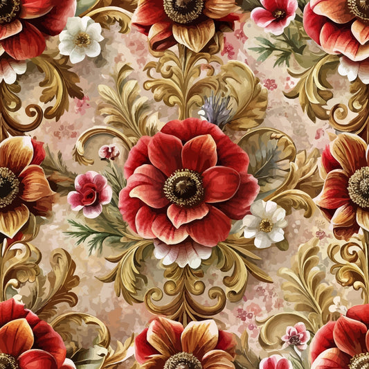 Baroque Florals Pattern 70 Quilting Cotton Fabric